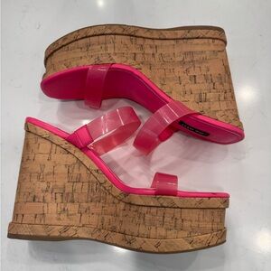 Nine West Vibrant Pink Cork Wedges